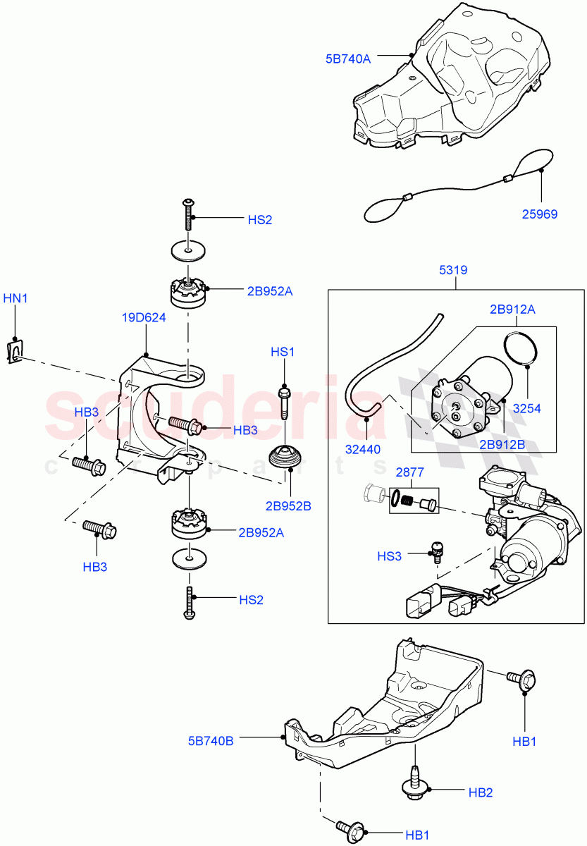 Air Suspension Compressor And Lines('Hitachi' Compressor, Compressor Assy)(With Four Corner Air Suspension)((V)FROMCA603540,(V)TOCA639077) of Land Rover Land Rover Discovery 4 (2010-2016) [2.7 Diesel V6]