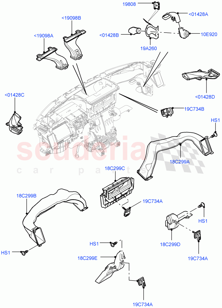 Air Vents, Louvres And Ducts(Internal Components, Instrument panel)(Head Up Display)((V)FROMFA000001) of Land Rover Land Rover Range Rover (2012-2021) [5.0 OHC SGDI SC V8 Petrol]