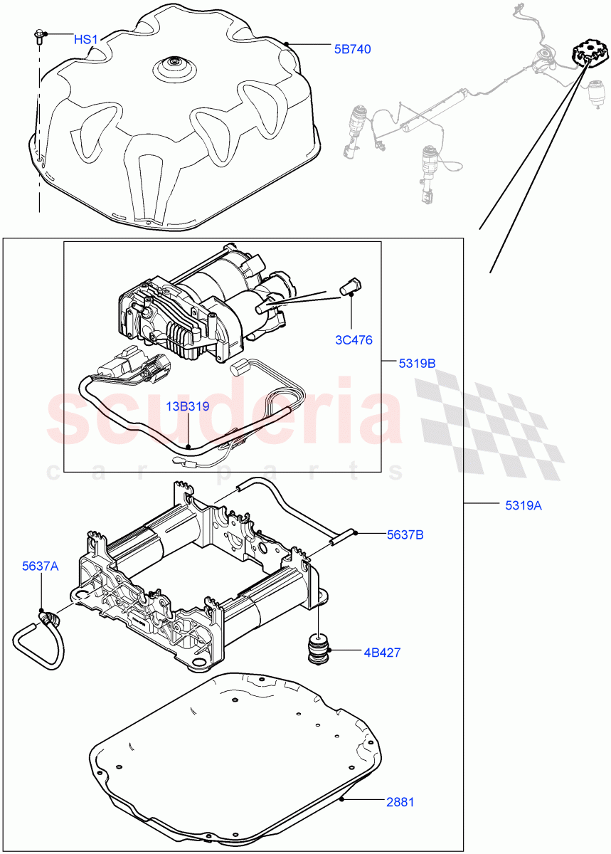 Air Suspension Compressor And Lines('AMK' Compressor, Compressor Assy)((V)FROMBA356347,(V)TOCA367232) of Land Rover Land Rover Range Rover (2010-2012) [5.0 OHC SGDI NA V8 Petrol]