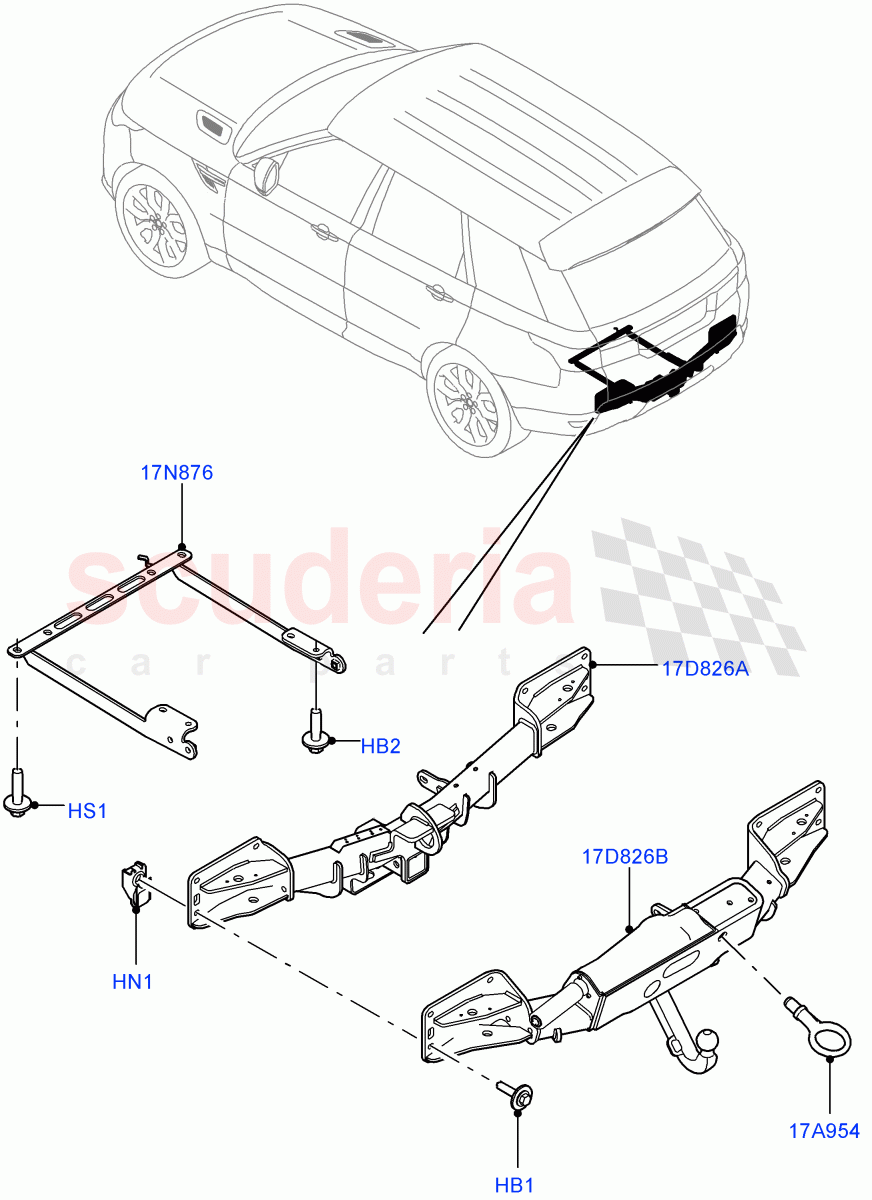 Tow Bar(Tow Hitch Receiver NAS,Tow Hitch Elec Deployable Swan Neck,Tow Hitch Receiver 12 Pin Elec,Tow Hitch Multi Height Swan Neck)((V)FROMEA190813) of Land Rover Land Rover Range Rover Sport (2014+) [2.0 Turbo Petrol AJ200P]
