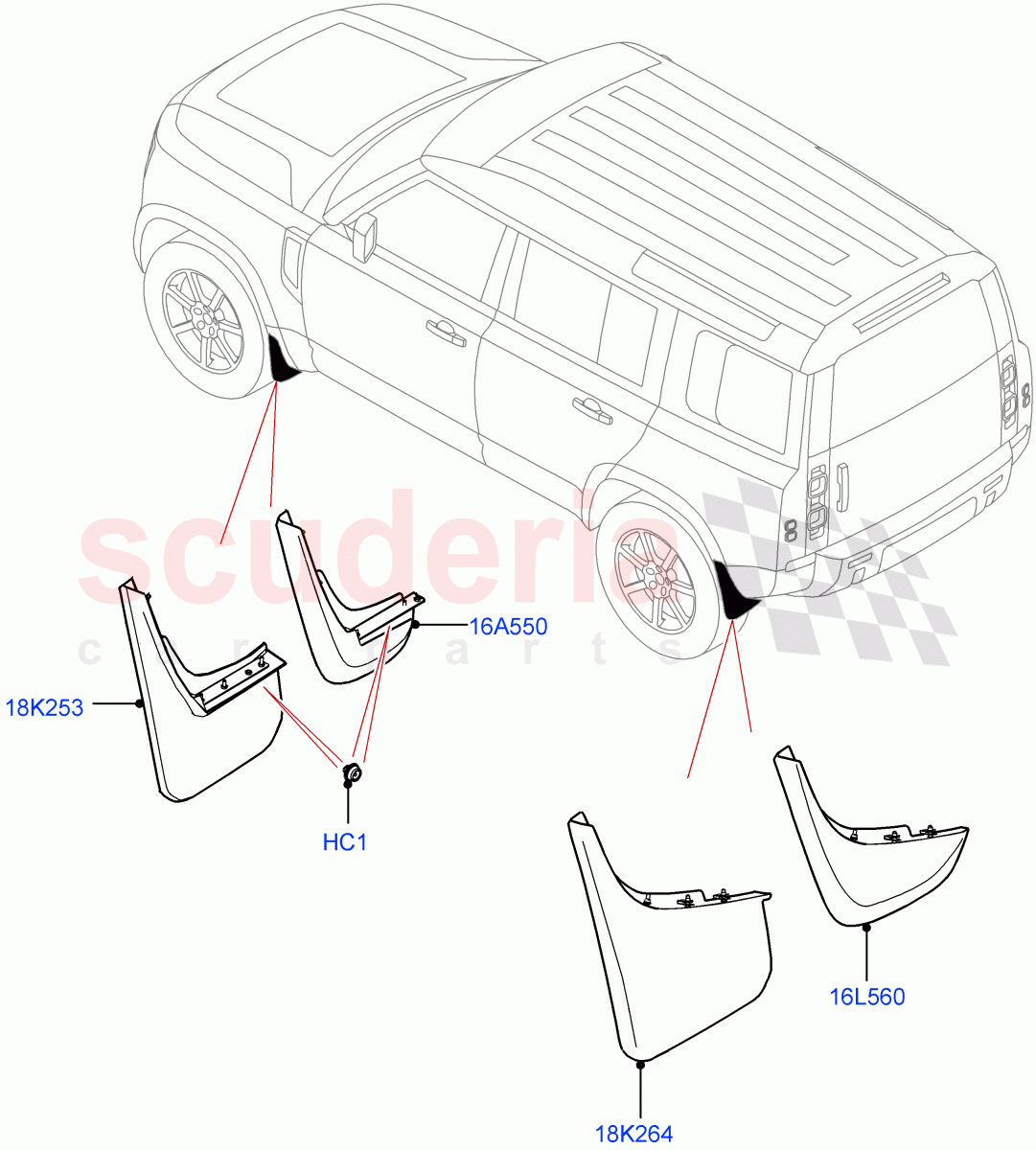 Mudflaps - Front & Rear of Land Rover Land Rover Defender (2020+) [3.0 I6 Turbo Diesel AJ20D6]