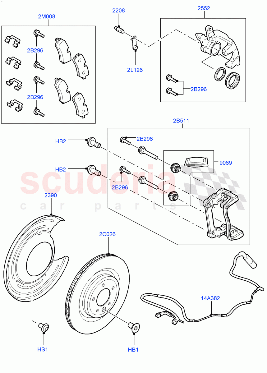 Rear Brake Discs And Calipers(3.0L DOHC GDI SC V6 PETROL,Engine Power Source - 380PS/450NM)((V)FROMGA000001,(V)TOGA285152) of Land Rover Land Rover Range Rover (2012-2021) [2.0 Turbo Petrol AJ200P]