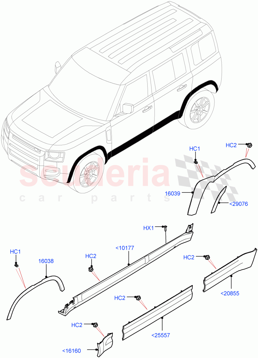Body Mouldings(Standard Wheelbase,Long Wheelbase) of Land Rover Land Rover Defender (2020+) [3.0 I6 Turbo Diesel AJ20D6]