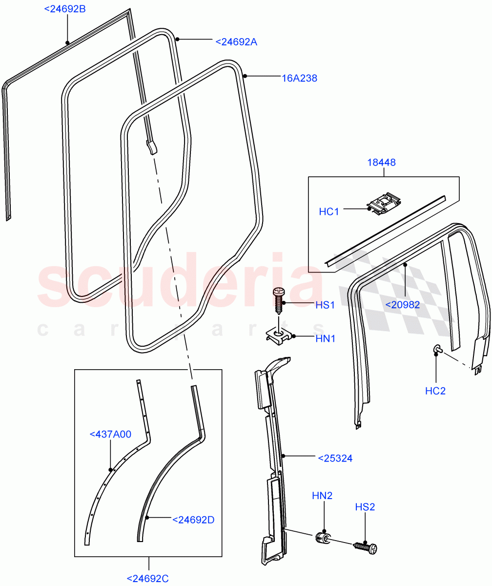 Rear Doors, Hinges & Weatherstrips(Finisher And Seals)((V)FROMAA000001) of Land Rover Land Rover Range Rover (2010-2012) [5.0 OHC SGDI NA V8 Petrol]