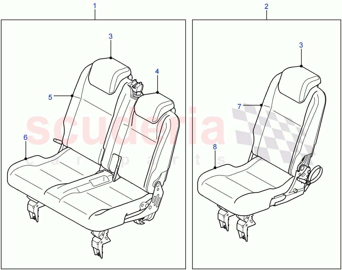 Middle Row Seats(Station Wagon - 5 Door,110" Wheelbase,Taurus Leather,Drivers Seat - Sports,With Orange Contrast Stitching,Crew Cab Pick Up) of Land Rover Land Rover Defender (2007-2016)