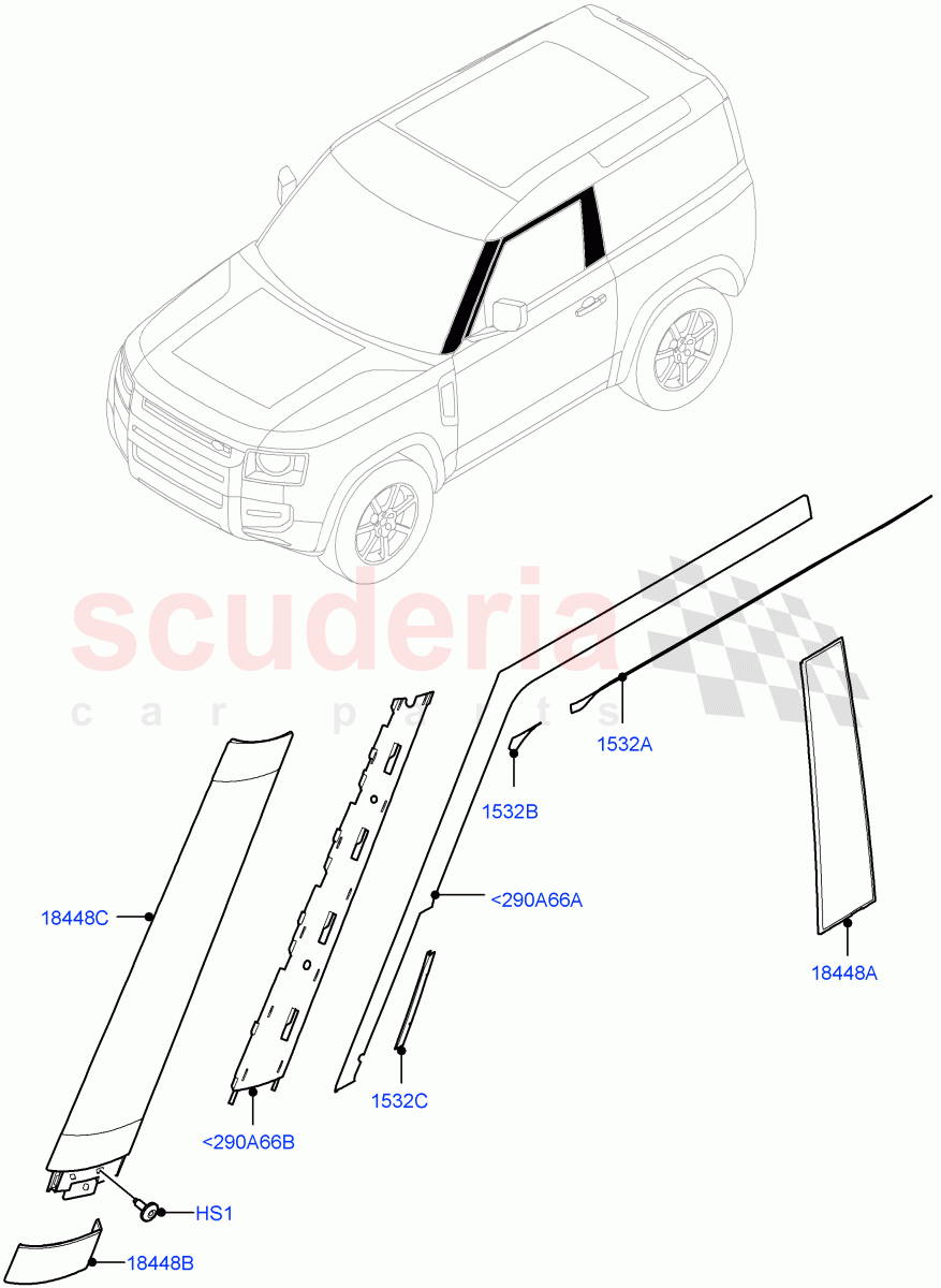 Front Doors, Hinges & Weatherstrips(Finishers)(Short Wheelbase) of Land Rover Land Rover Defender (2020+) [3.0 I6 Turbo Petrol AJ20P6]