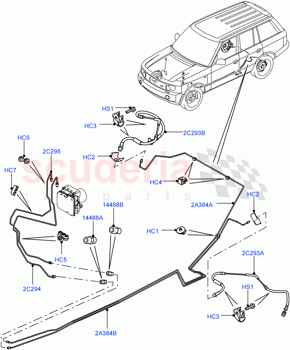Rear Brake Pipes(LHD)((V)FROMAA000001) of Land Rover Land Rover Range Rover (2010-2012) [5.0 OHC SGDI NA V8 Petrol]