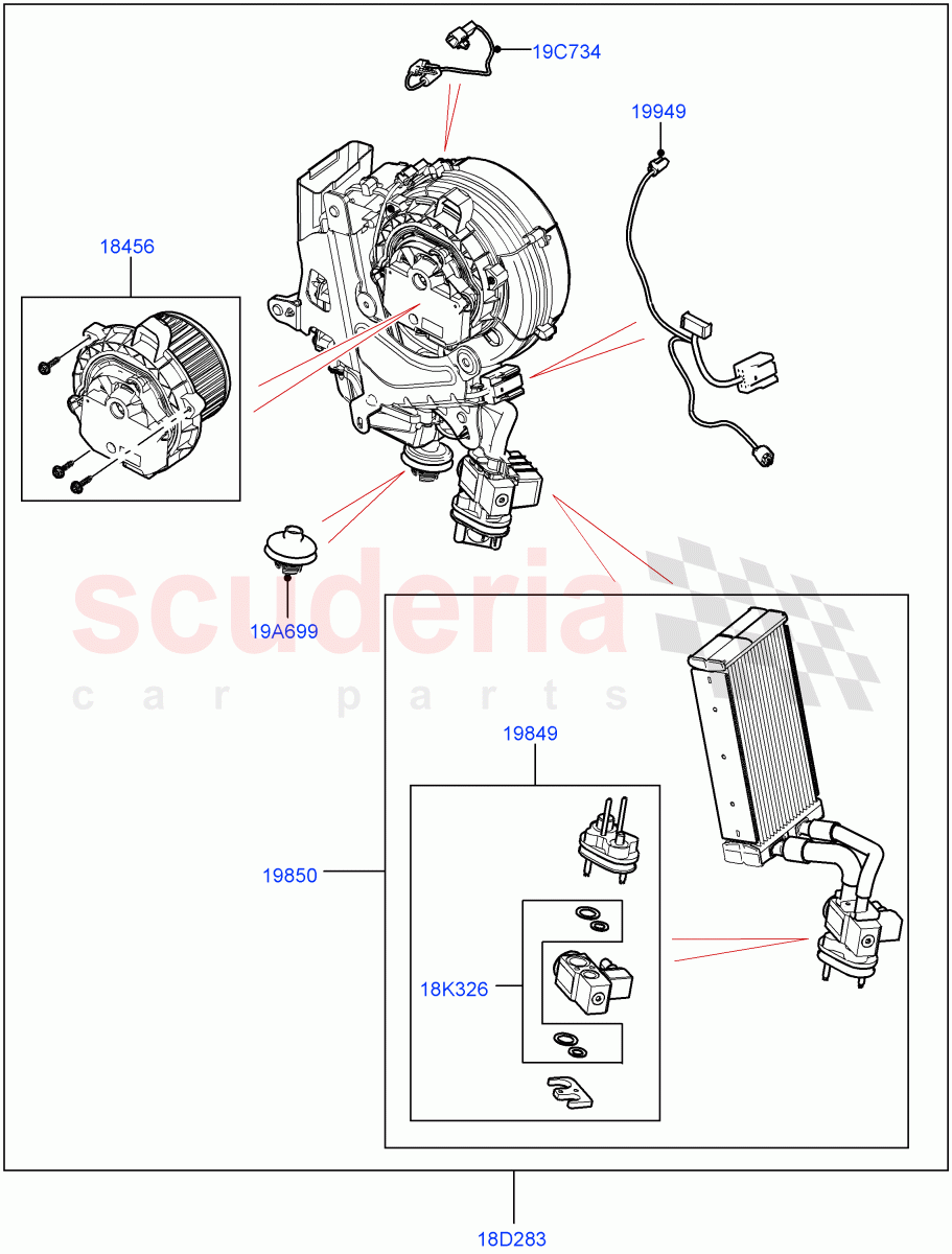 Heater/Air Cond.Internal Components(Auxiliary Unit)(Standard Wheelbase,3 Zone Air Conditioning + Chiller) of Land Rover Land Rover Defender (2020+) [3.0 I6 Turbo Diesel AJ20D6]