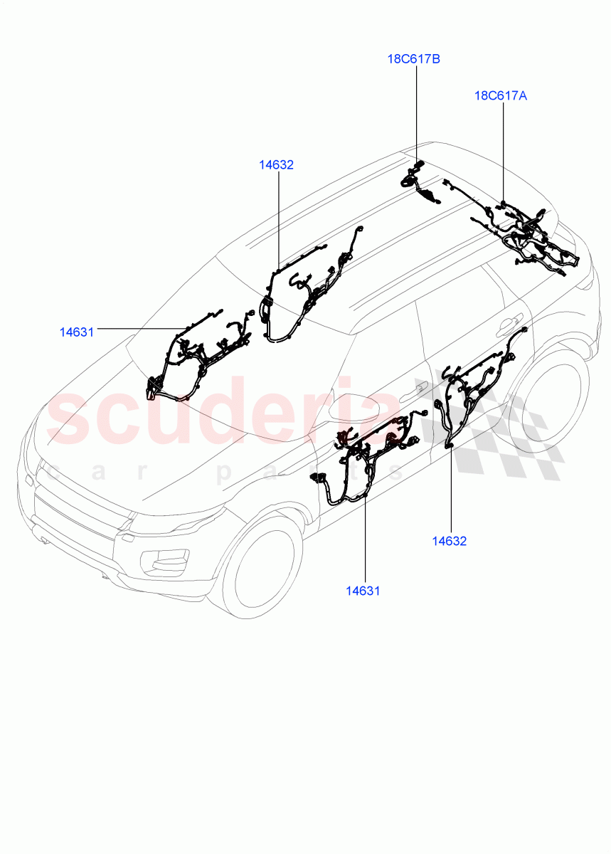 Wiring - Body Closures(Front And Rear Doors)(5 Door,Itatiaia (Brazil))((V)FROMGT000001) of Land Rover Land Rover Range Rover Evoque (2012-2018) [2.2 Single Turbo Diesel]