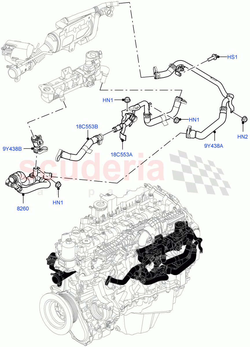 EGR Cooling System(Nitra Plant Build)(3.0L AJ20D6 Diesel High)((V)FROMM2000001) of Land Rover Land Rover Defender (2020+) [3.0 I6 Turbo Diesel AJ20D6]