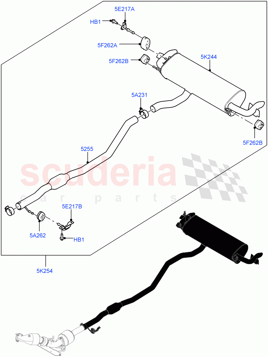 Exhaust System(Rear)(2 Door Convertible,2.0L 16V TIVCT T/C 240PS Petrol,2.0L 16V TIVCT T/C Gen2 Petrol)((V)FROMGH000001) of Land Rover Land Rover Range Rover Evoque (2012-2018) [2.0 Turbo Petrol GTDI]