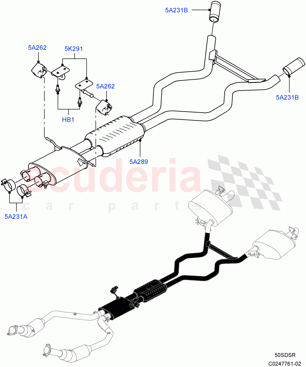 Exhaust System(Middle Section)(5.0L OHC SGDI SC V8 Petrol - AJ133)((V)TOHA999999) of Land Rover Land Rover Range Rover Sport (2014+) [5.0 OHC SGDI SC V8 Petrol]