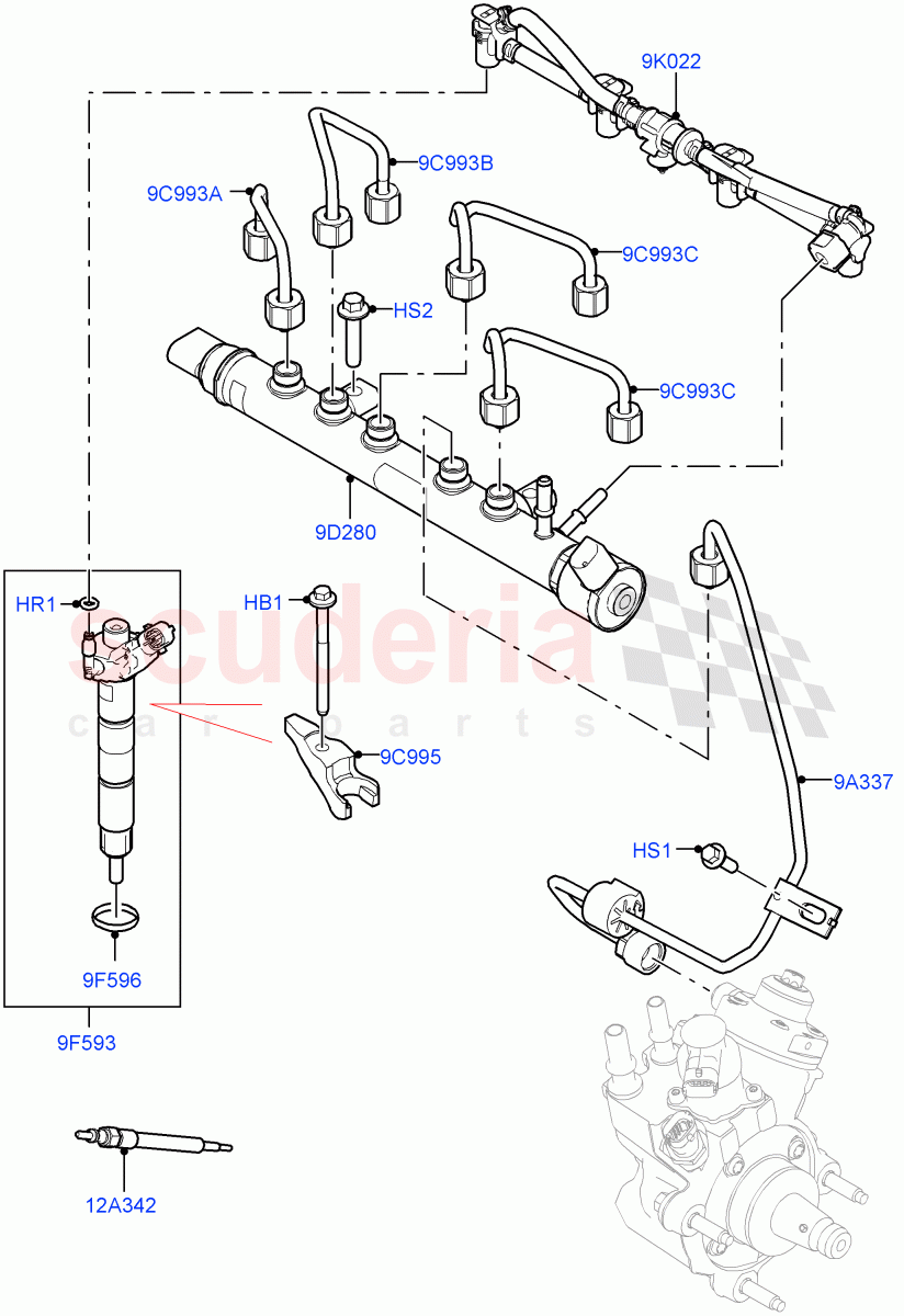 Fuel Injectors And Pipes(2.0L AJ21D4 Diesel Mid,Halewood (UK))((V)FROMMH000001) of Land Rover Land Rover Range Rover Evoque (2019+) [2.0 Turbo Diesel AJ21D4]