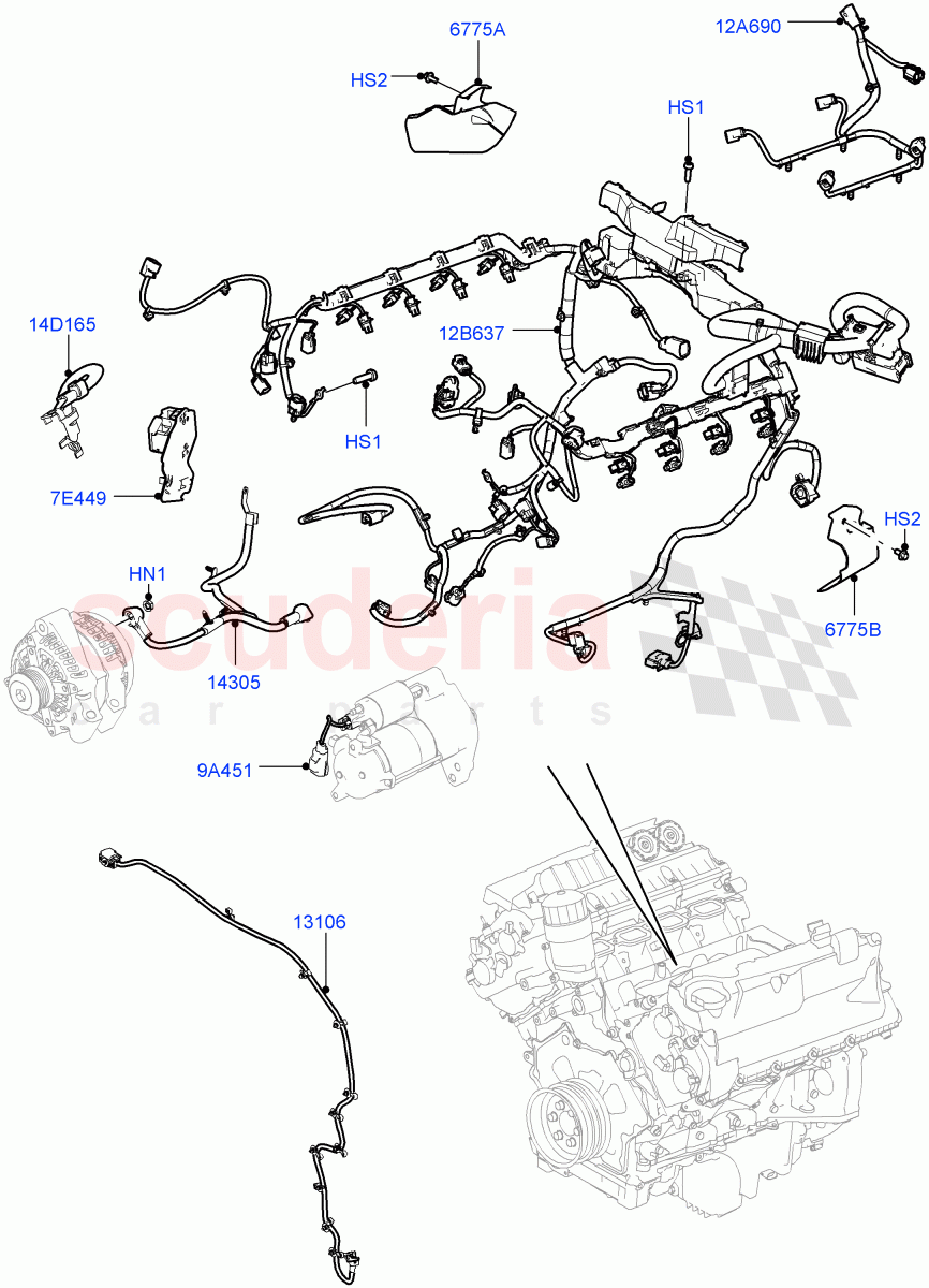 Electrical Wiring - Engine And Dash(5.0L OHC SGDI SC V8 Petrol - AJ133)((V)TOHA999999) of Land Rover Land Rover Range Rover Sport (2014+) [2.0 Turbo Petrol GTDI]