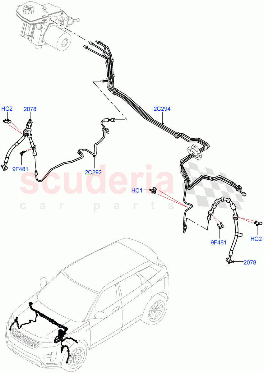 Front Brake Pipes(RHD,Halewood (UK),Electric Engine Battery-PHEV)((V)FROMLH000001) of Land Rover Land Rover Range Rover Evoque (2019+) [2.0 Turbo Diesel]
