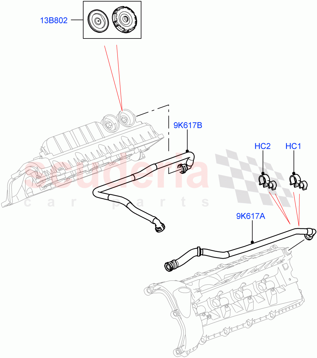 Emission Control - Crankcase(Nitra Plant Build)(5.0 Petrol AJ133 DOHC CDA)((V)FROMM2000001) of Land Rover Land Rover Defender (2020+) [5.0 OHC SGDI SC V8 Petrol]