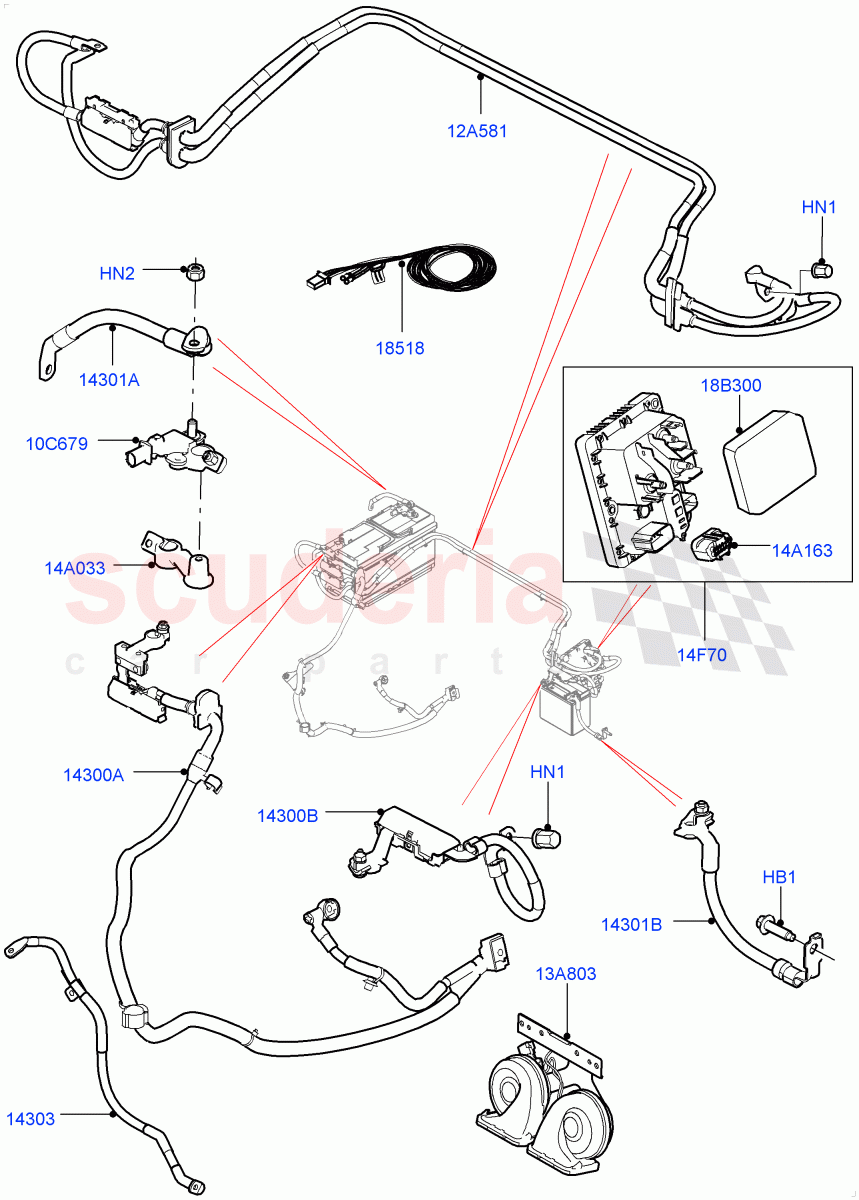 Battery Cables And Horn(LHD)((V)FROMEA000001) of Land Rover Land Rover Discovery 4 (2010-2016) [5.0 OHC SGDI NA V8 Petrol]