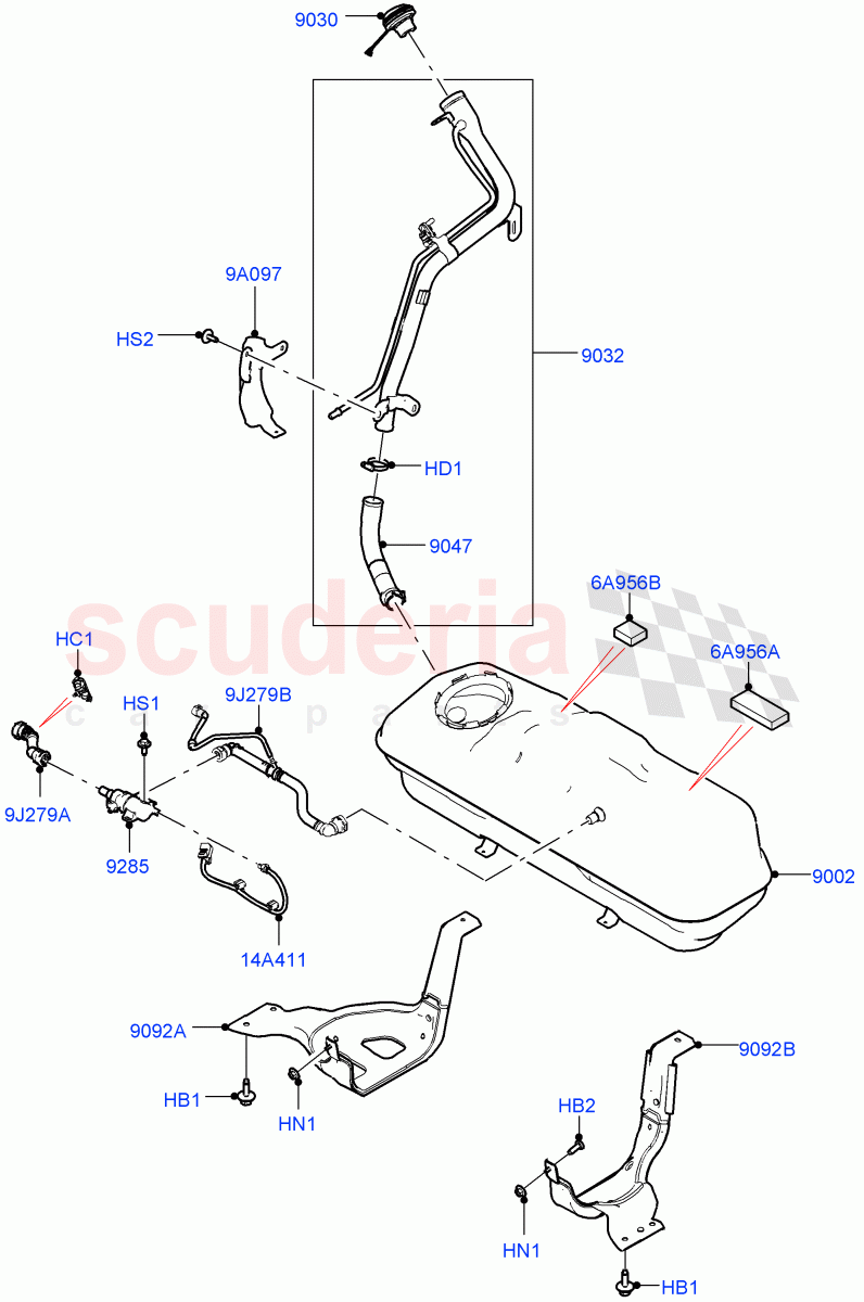 Fuel Tank & Related Parts(1.5L AJ20P3 Petrol High PHEV,Halewood (UK))((V)FROMLH000001) of Land Rover Land Rover Range Rover Evoque (2019+) [1.5 I3 Turbo Petrol AJ20P3]