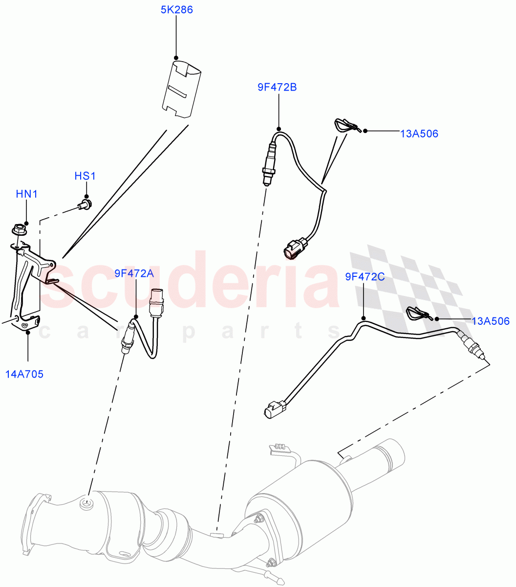 Exhaust System(Exhaust System Sensors)(2.0L 16V TIVCT T/C Gen2 Petrol,Halewood (UK)) of Land Rover Land Rover Discovery Sport (2015+) [2.0 Turbo Petrol GTDI]