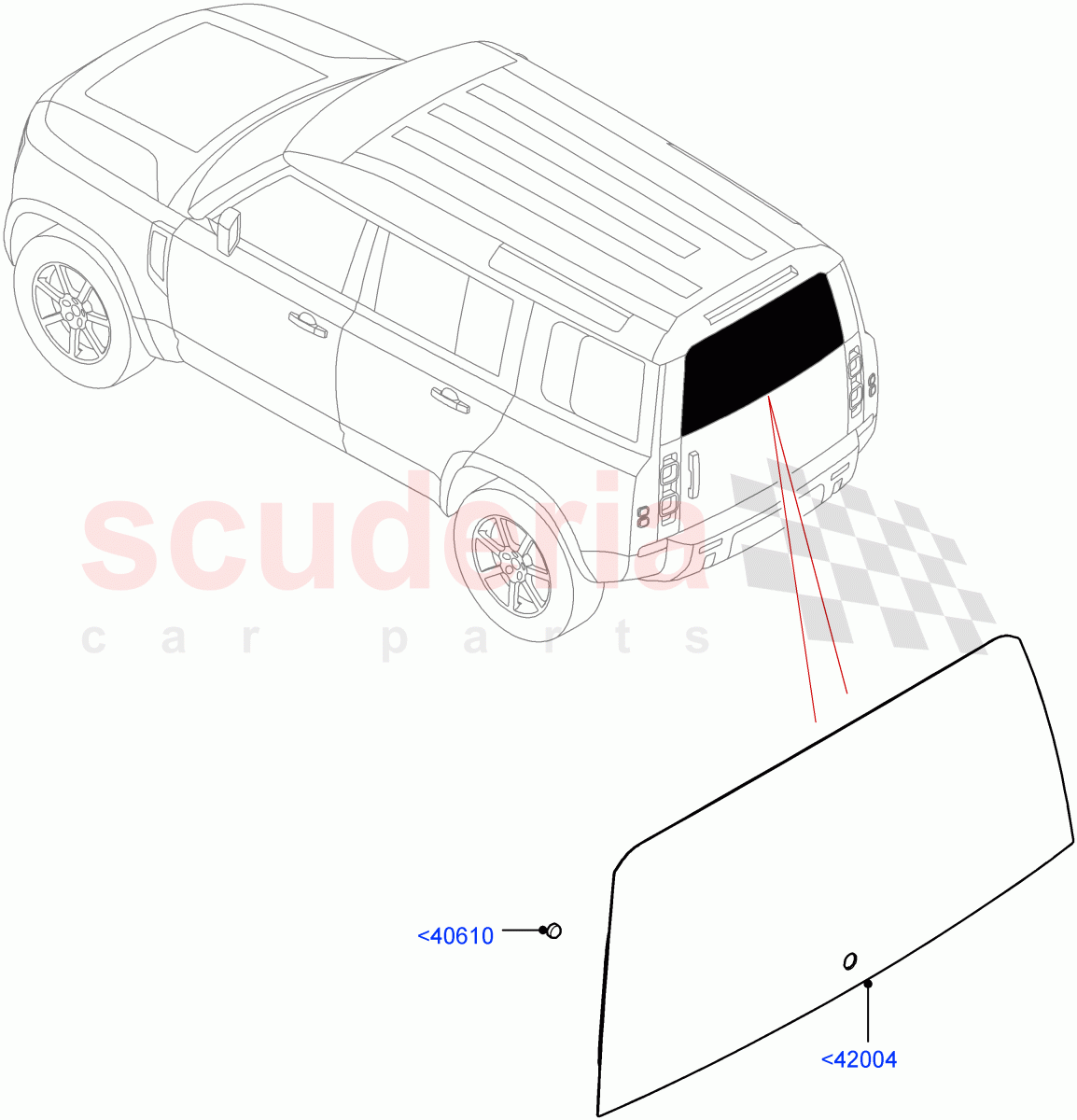 Back Window Glass of Land Rover Land Rover Defender (2020+) [3.0 I6 Turbo Diesel AJ20D6]