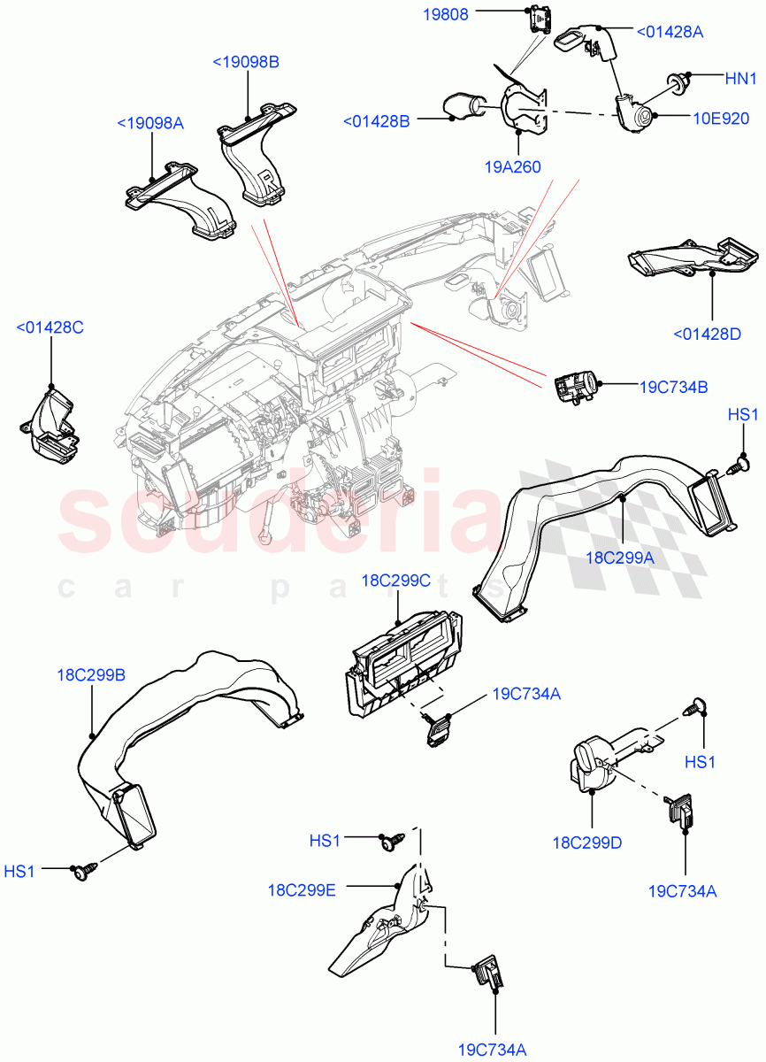 Air Vents, Louvres And Ducts(Instrument Panel, Nitra Plant Build, Internal Components)(Head Up Display)((V)FROMK2000001) of Land Rover Land Rover Discovery 5 (2017+) [3.0 DOHC GDI SC V6 Petrol]