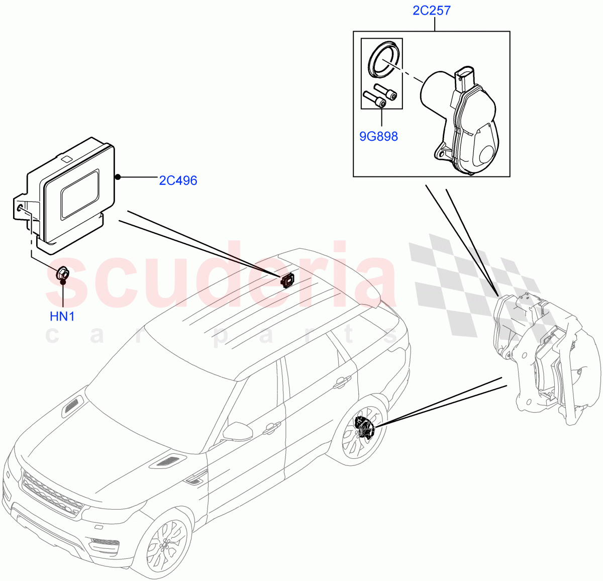 Parking Brake(Electric Parking Brake Actuator And Cables) of Land Rover Land Rover Range Rover Sport (2014+) [3.0 I6 Turbo Petrol AJ20P6]