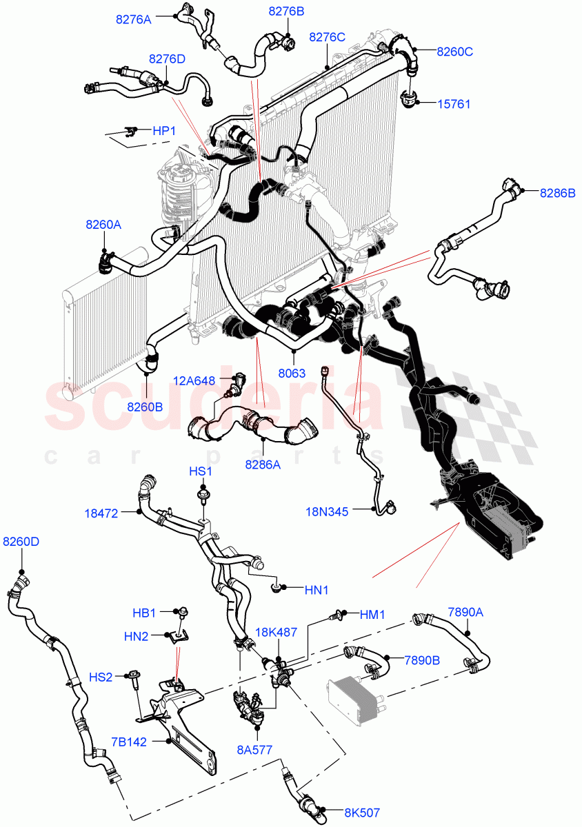 Cooling System Pipes And Hoses(3.0L AJ20D6 Diesel High,8 Speed Auto Trans ZF 8HP76,With Standard Engine Cooling System)((V)FROMLA000001) of Land Rover Land Rover Range Rover Sport (2014+) [3.0 I6 Turbo Diesel AJ20D6]