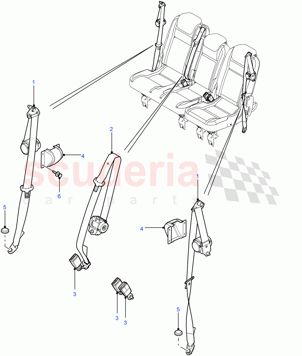Rear Seat Belts(Station Wagon - 5 Door,110" Wheelbase,With 7 Seat Configuration,Crew Cab Pick Up,With 5 Seat Configuration,Chassis Crew Cab,130" Wheelbase,Crew Cab HCPU)((V)FROM7A000001) of Land Rover Land Rover Defender (2007-2016)