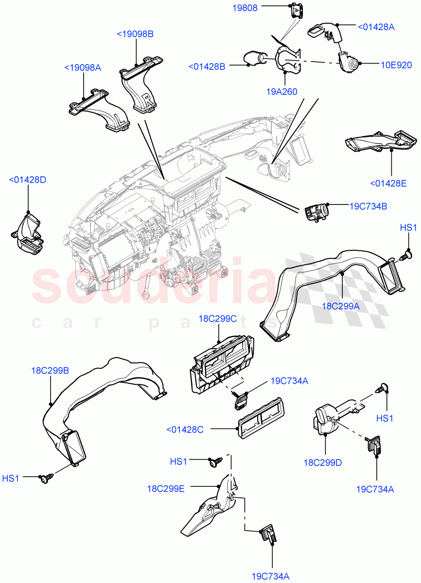 Air Vents, Louvres And Ducts(Instrument panel, Internal Components)(Head Up Display)((V)FROMFA000001) of Land Rover Land Rover Range Rover Sport (2014+) [3.0 I6 Turbo Diesel AJ20D6]