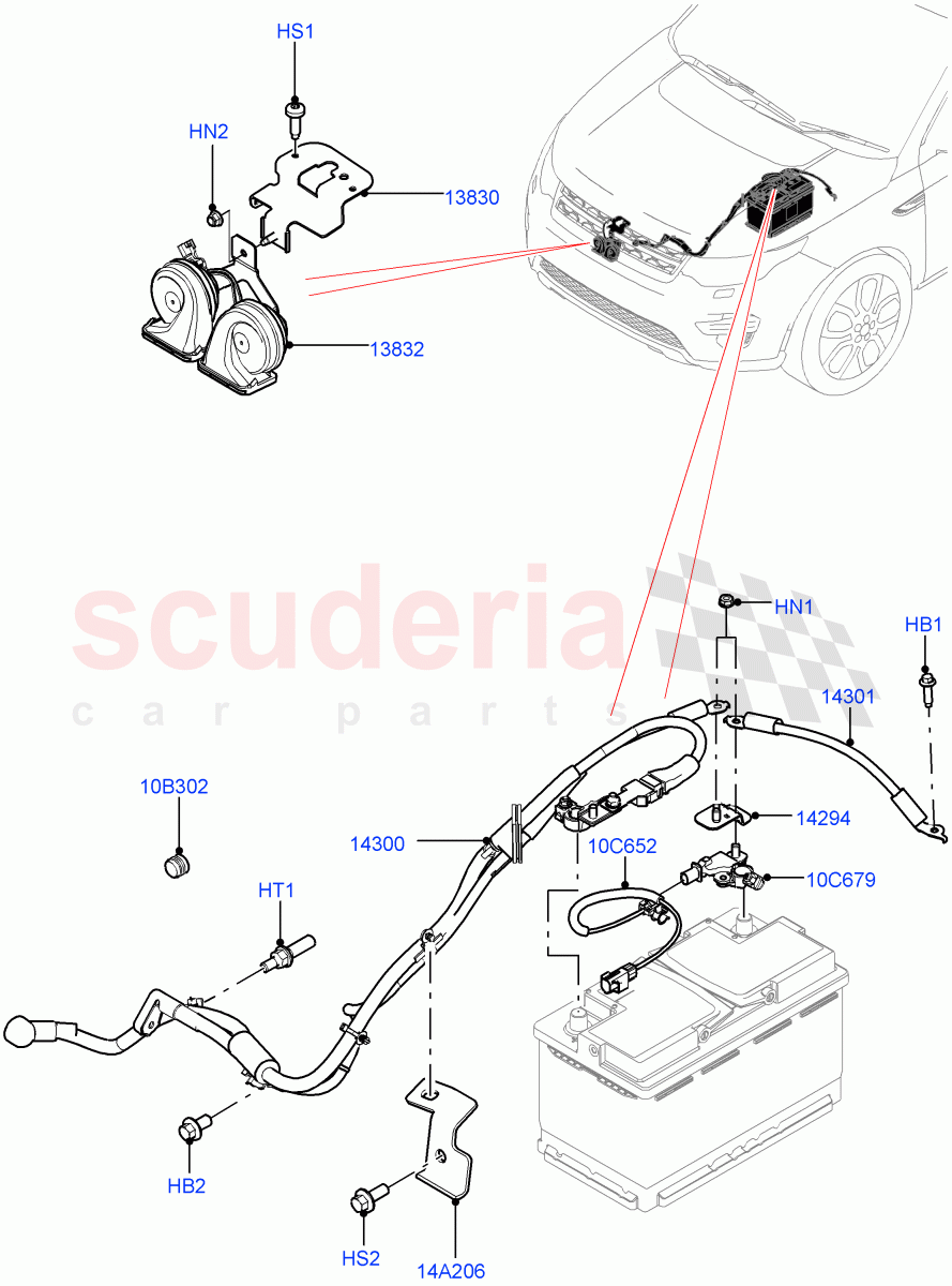 Battery Cables And Horn(Halewood (UK))((V)TOKH999999) of Land Rover Land Rover Discovery Sport (2015+) [2.0 Turbo Diesel]