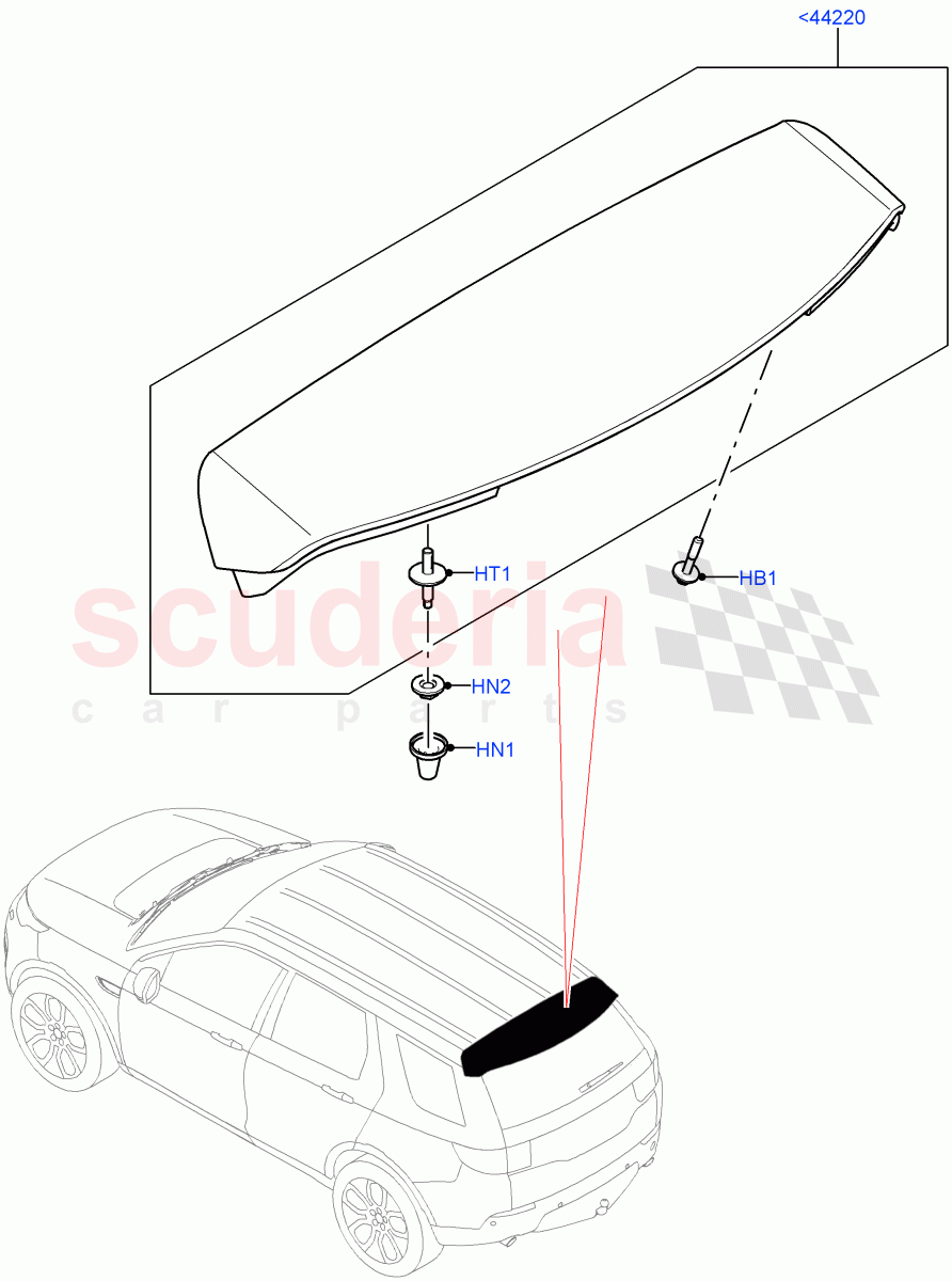 Spoiler And Related Parts(Halewood (UK)) of Land Rover Land Rover Discovery Sport (2015+) [2.2 Single Turbo Diesel]