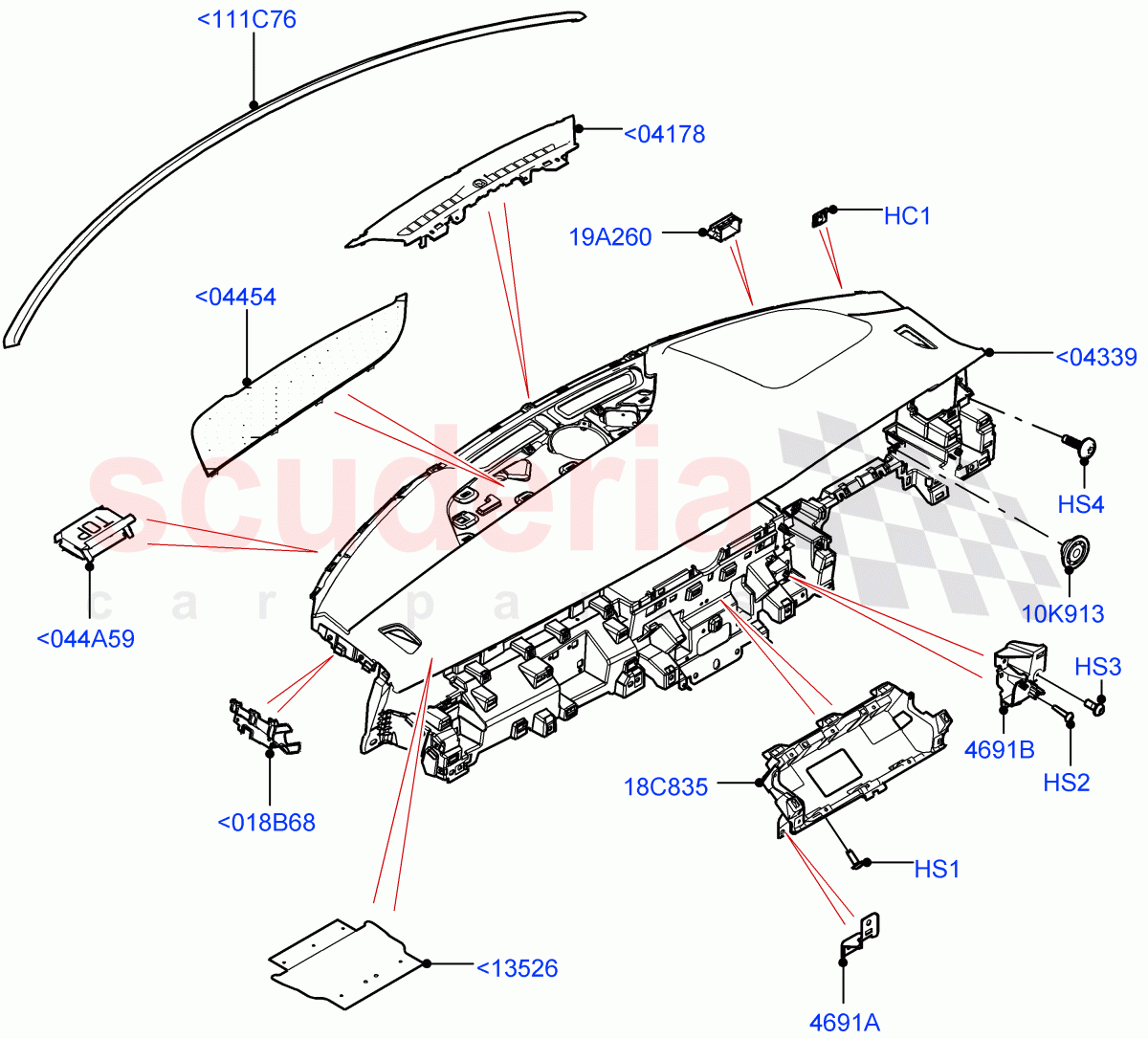 Instrument Panel(External Components, Upper)(Changsu (China),Less Head Up Display) of Land Rover Land Rover Range Rover Evoque (2019+) [2.0 Turbo Diesel AJ21D4]