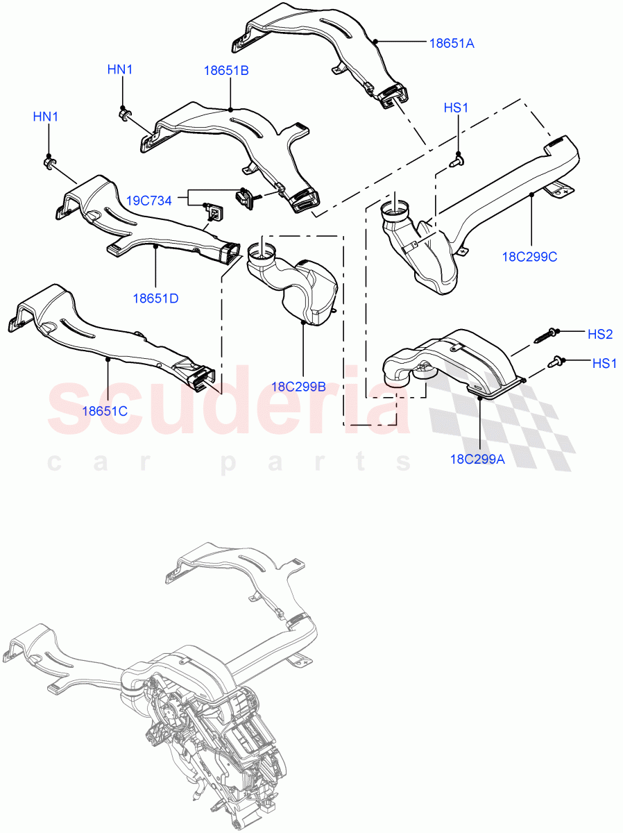 Air Vents, Louvres And Ducts(Internal Components, Under Rear Seat)(Premium Air Conditioning-Front/Rear)((V)FROMKA000001) of Land Rover Land Rover Range Rover (2012-2021) [4.4 DOHC Diesel V8 DITC]