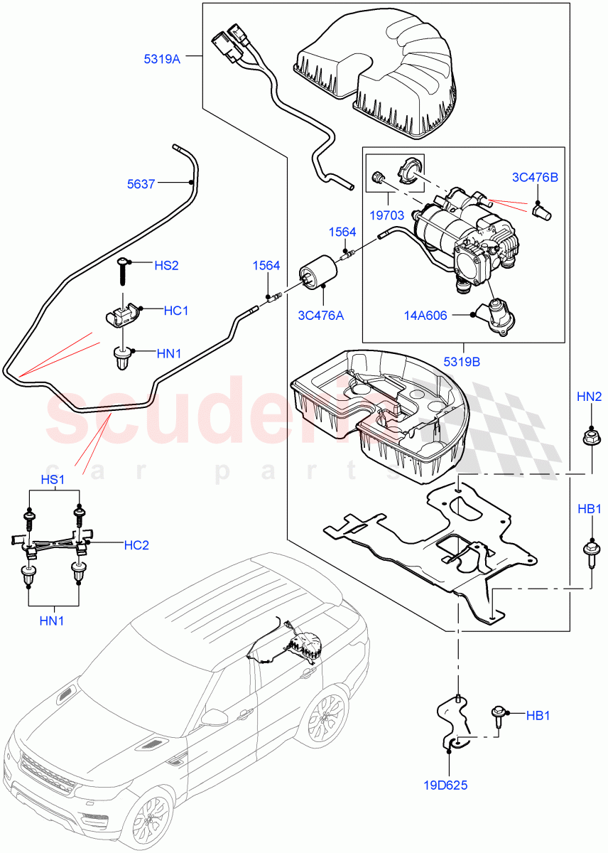 Air Suspension Compressor And Lines(Compressor Assy)(With 7 Seat Configuration)((V)TOHA999999) of Land Rover Land Rover Range Rover Sport (2014+) [4.4 DOHC Diesel V8 DITC]