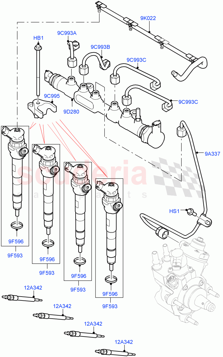 Fuel Injectors And Pipes(2.0L AJ20D4 Diesel Mid PTA,Itatiaia (Brazil))((V)FROMLT000001) of Land Rover Land Rover Discovery Sport (2015+) [2.0 Turbo Diesel]
