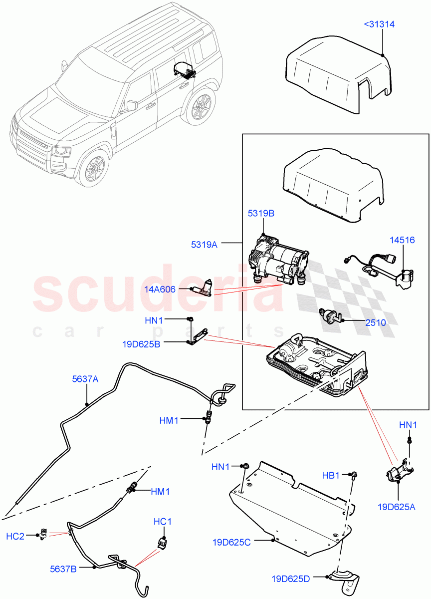 Air Suspension Compressor And Lines(Compressor Assy)(With Four Corner Air Suspension,Electric Engine Battery-PHEV) of Land Rover Land Rover Defender (2020+) [5.0 OHC SGDI SC V8 Petrol]