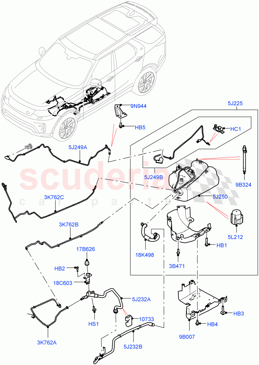 Exhaust Fluid Injection System(Solihull Plant Build, Tank and Lines)(2.0L I4 DSL MID DOHC AJ200,With Diesel Exh Fluid Emission Tank,2.0L I4 DSL HIGH DOHC AJ200)((V)FROMHA000001) of Land Rover Land Rover Discovery 5 (2017+) [2.0 Turbo Diesel]