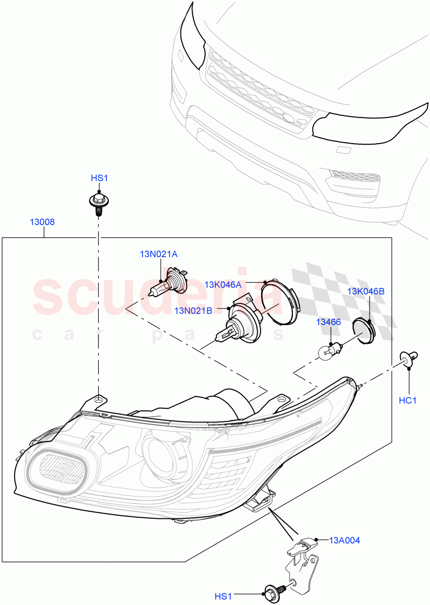 Headlamps And Front Flasher Lamps(With Halogen Headlamp)((V)TOGA999999) of Land Rover Land Rover Range Rover Sport (2014+) [4.4 DOHC Diesel V8 DITC]