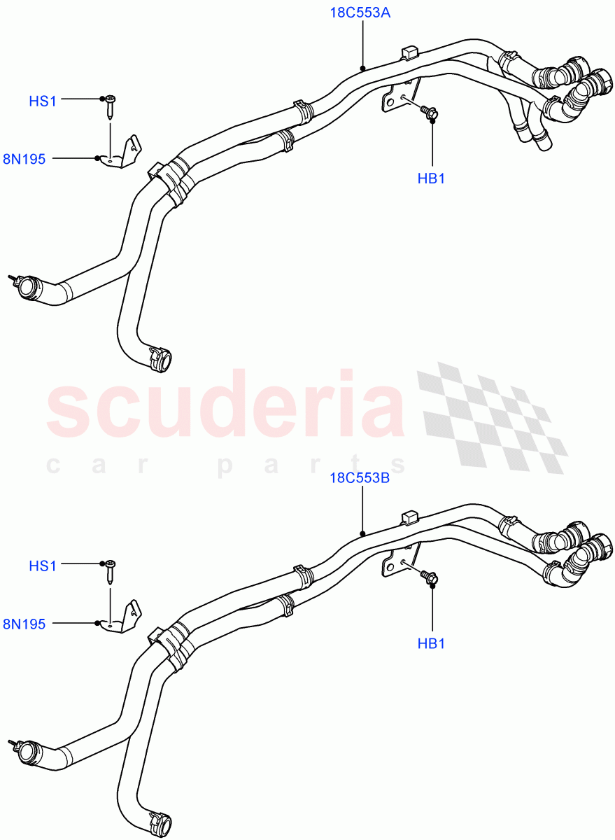 Heater Hoses(Front)(Cologne V6 4.0 EFI (SOHC))((V)FROMAA000001) of Land Rover Land Rover Discovery 4 (2010-2016) [2.7 Diesel V6]