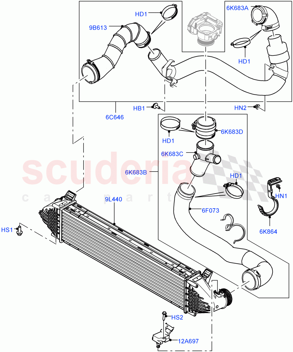Intercooler/Air Ducts And Hoses(2.0L 16V TIVCT T/C 240PS Petrol,Itatiaia (Brazil))((V)FROMGT000001) of Land Rover Land Rover Discovery Sport (2015+) [2.0 Turbo Petrol GTDI]