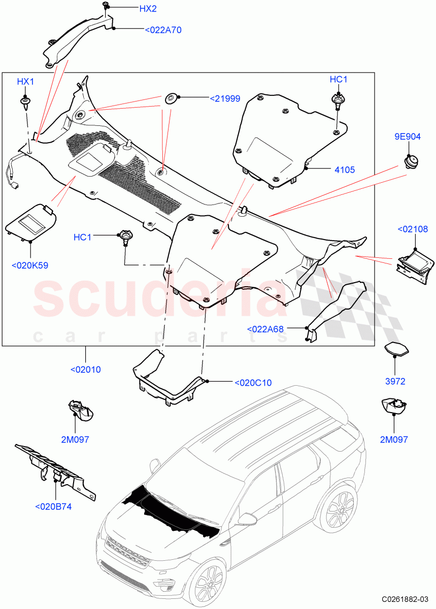 Cowl/Panel And Related Parts(Changsu (China))((V)FROMFG000001,(V)TOKG446856) of Land Rover Land Rover Discovery Sport (2015+) [2.0 Turbo Petrol AJ200P]