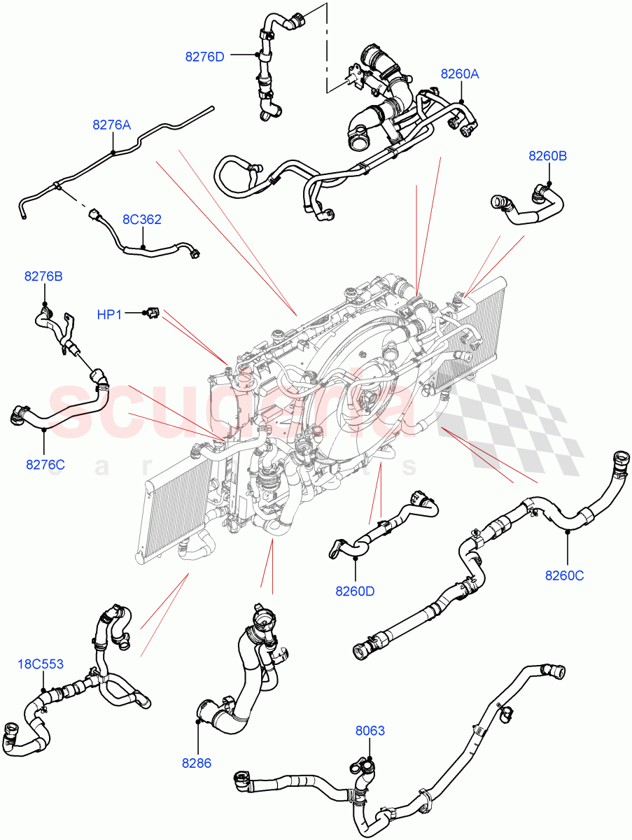 Cooling System Pipes And Hoses(Nitra Plant Build)(5.0 Petrol AJ133 DOHC CDA)((V)FROMM2000001) of Land Rover Land Rover Defender (2020+) [5.0 OHC SGDI SC V8 Petrol]