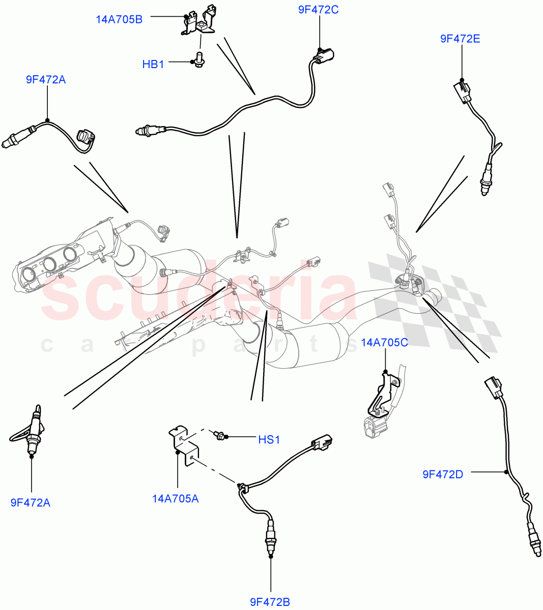 Exhaust System(Exhaust System Sensors)(3.0L DOHC GDI SC V6 PETROL)((V)FROMEA000001) of Land Rover Land Rover Discovery 4 (2010-2016) [3.0 DOHC GDI SC V6 Petrol]