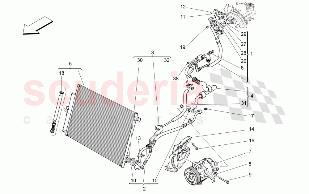 A/C UNIT: ENGINE COMPARTMENT DEVICES (Available with: FOUR-ZONE AUTOMATIC CLIMA) of Maserati Maserati Quattroporte (2013-2016) Diesel