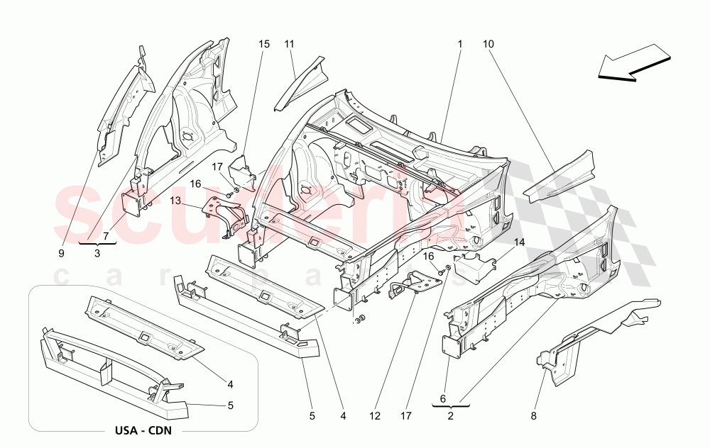 FRONT STRUCTURAL FRAMES AND SHEET PANELS of Maserati Maserati 4200 Coupe (2005-2007) CC
