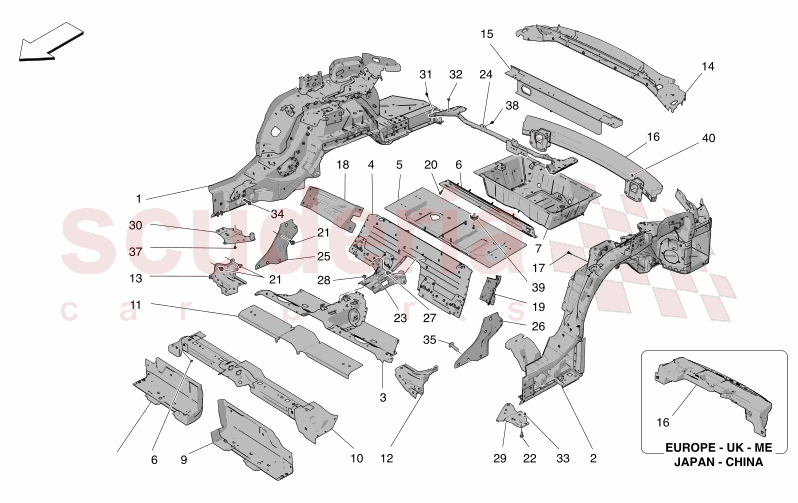 REAR STRUCTURAL FRAMES AND SHEET PANELS of Maserati Maserati GranCabrio M189 TROFEO  AUTOMATIC 4WD 3.0 BT V6 550 HP