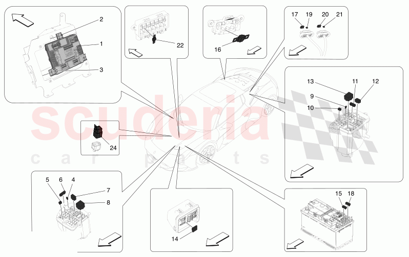 RELAYS, FUSES AND BOXES of Maserati Maserati MC20 Icona Automatic 3.0 BT V6 2WD 630HP