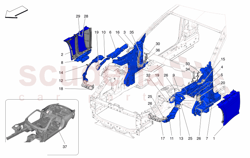 BODYWORK AND FRONT OUTER TRIM PANELS of Maserati Maserati GranCabrio M189    AUTOMATIC 4WD 3.0 BT V6 490 HP