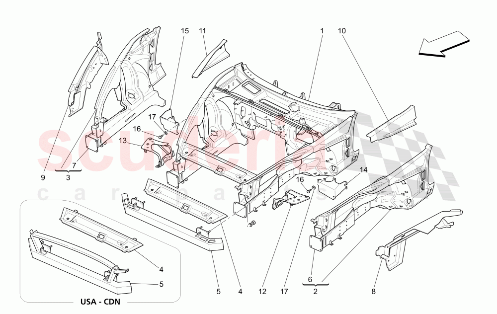 FRONT STRUCTURAL FRAMES AND SHEET PANELS of Maserati Maserati 4200 Spyder (2005-2007) GT