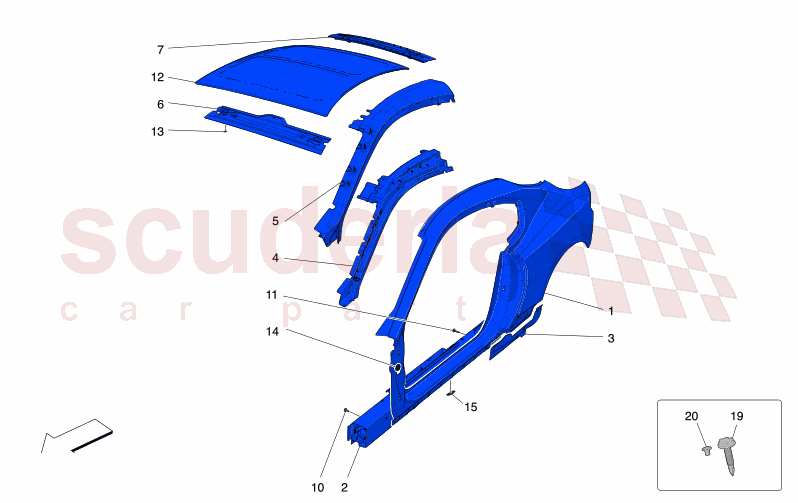 BODYWORK AND CENTRAL OUTER TRIM PANELS of Maserati Maserati GranTurismo M189 FOLGORE  AUTOMATIC 4WD BEV 560 kW